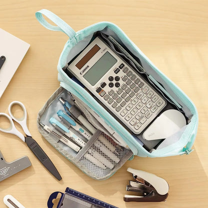Pencil Case Canvas Double Deck Large Capacity