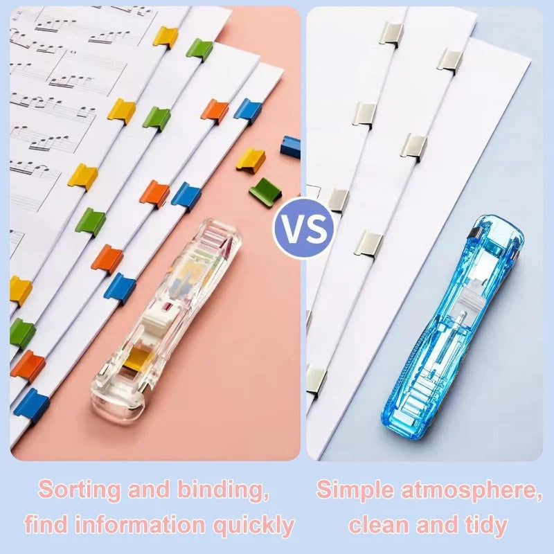 Staple-Free Paper Clip Dispenser Set With 100 Clips