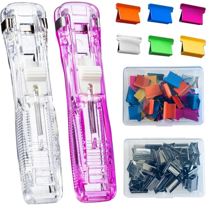 Staple-Free Paper Clip Dispenser Set With 100 Clips