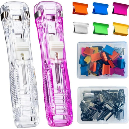 Staple-Free Paper Clip Dispenser Set With 100 Clips