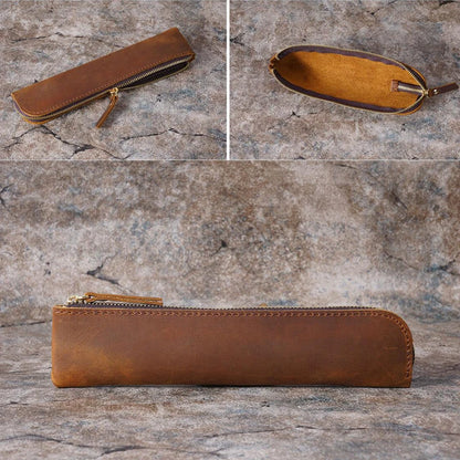 Pencil Case Genuine Cowhide Leather Retro Zipper Pouch