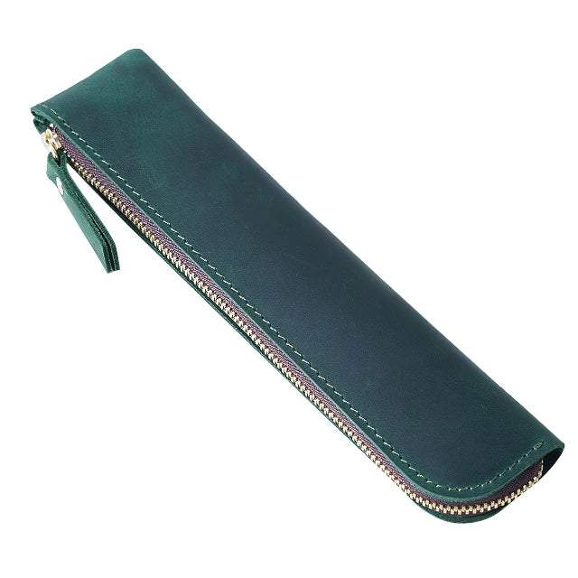 Pencil Case Genuine Cowhide Leather Retro Zipper Pouch