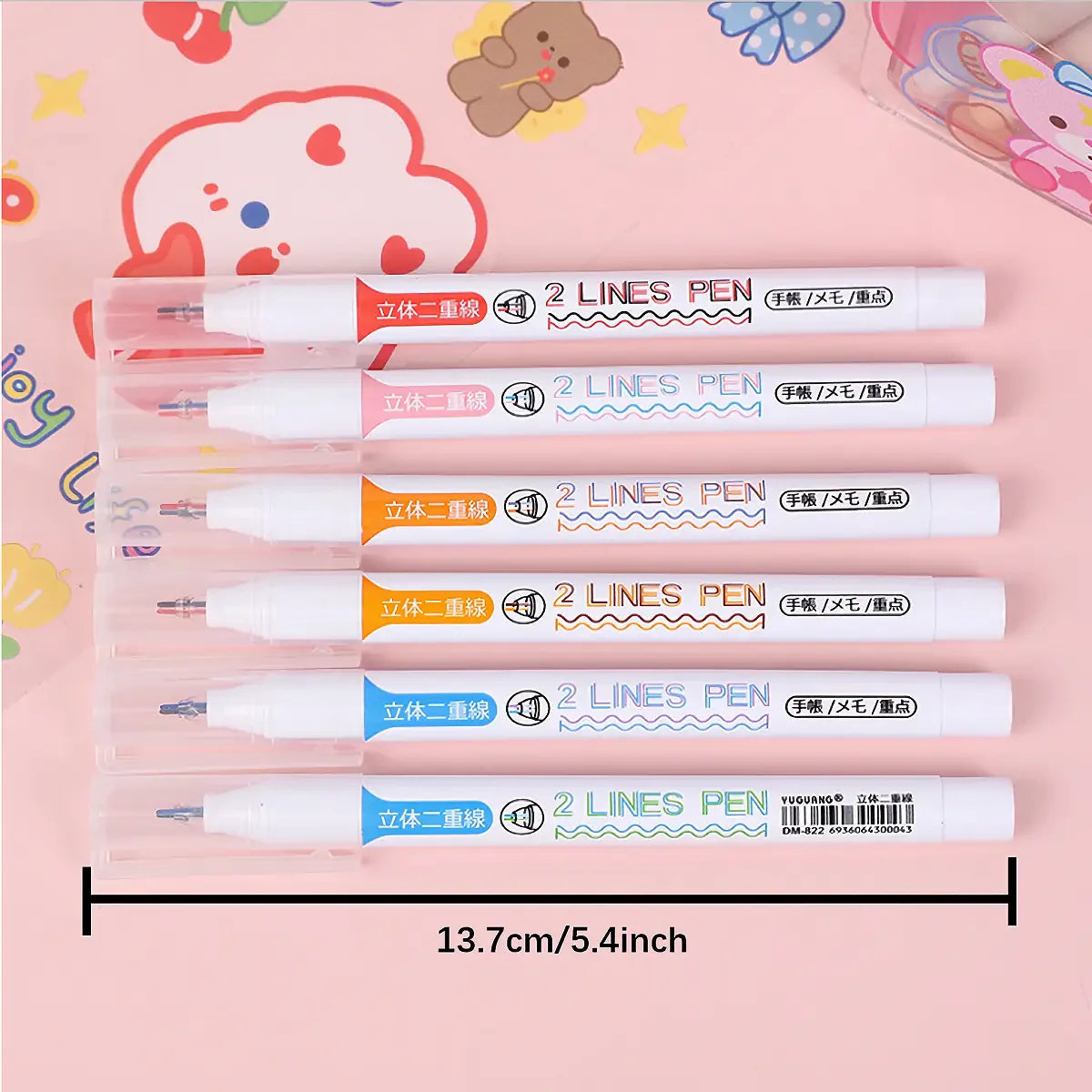 Dual-Color Fluorescent Marker Pens (Set of 6)