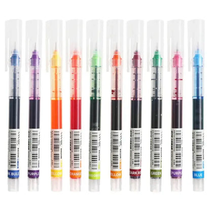 Set of 10 Needle Tip Gel Pens Liquid Ink Smooth Writing Stationery