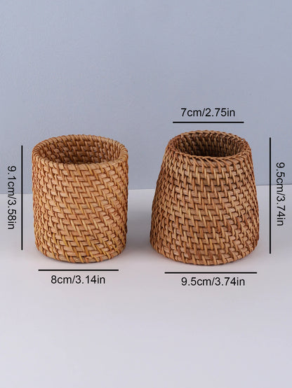 Pen Holder Rattan Weave Round Bottom