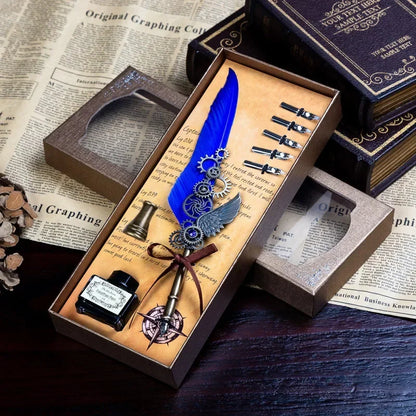 Vintage Calligraphy Feather Pen Set