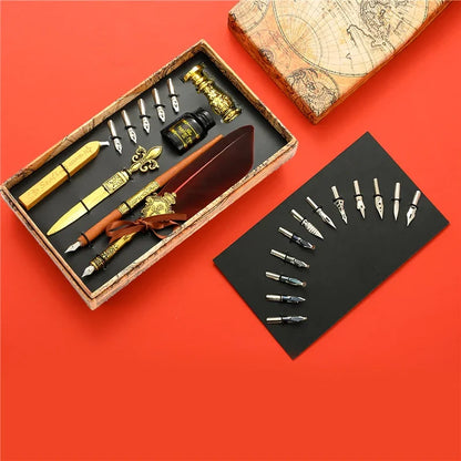 Vintage Gold Feather Fountain Pen Set