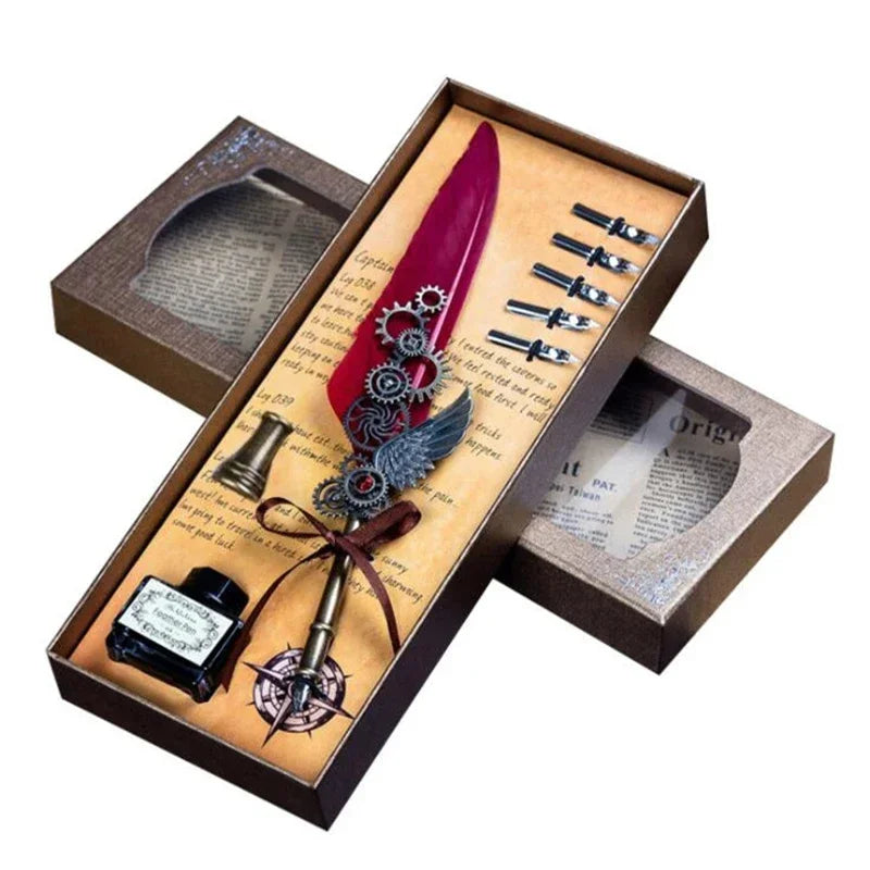 Vintage Calligraphy Feather Pen Set
