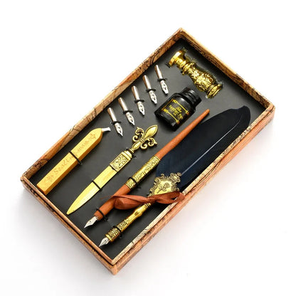 Vintage Gold Feather Fountain Pen Set