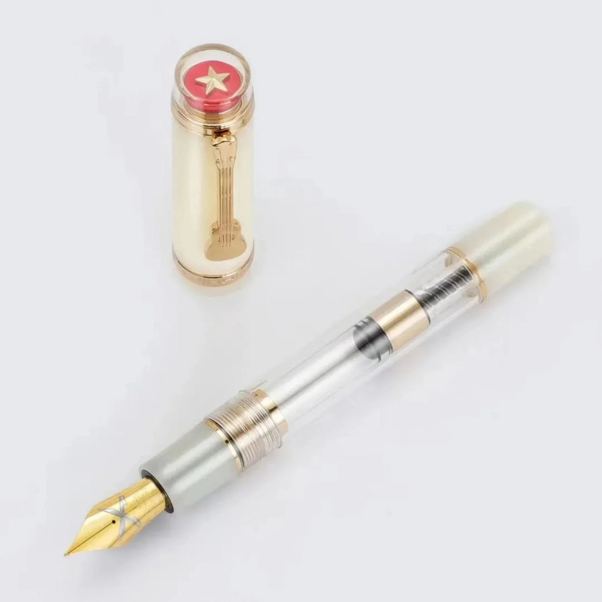 Red Star Cap Transparent Resin Fountain Pen