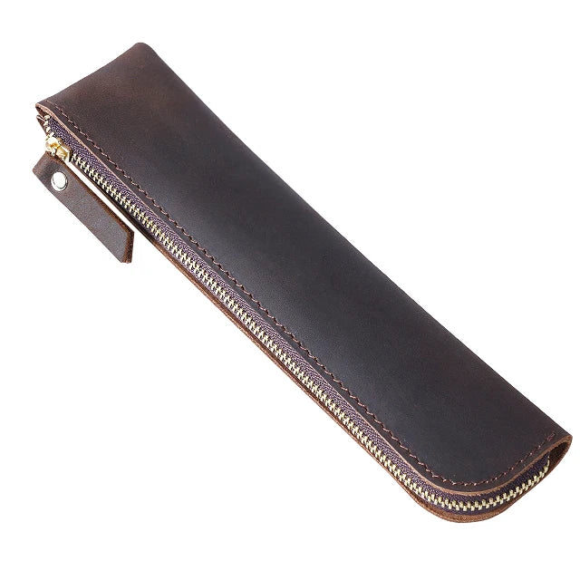 Pencil Case Genuine Cowhide Leather Retro Zipper Pouch