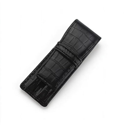 Pen Case Crocodile Pu Leather Black 2 Pen Slots