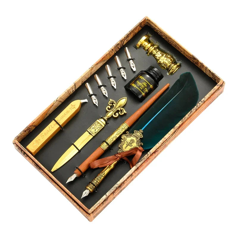 Vintage Gold Feather Fountain Pen Set