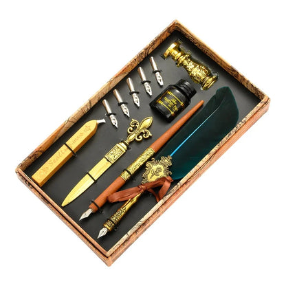 Vintage Gold Feather Fountain Pen Set