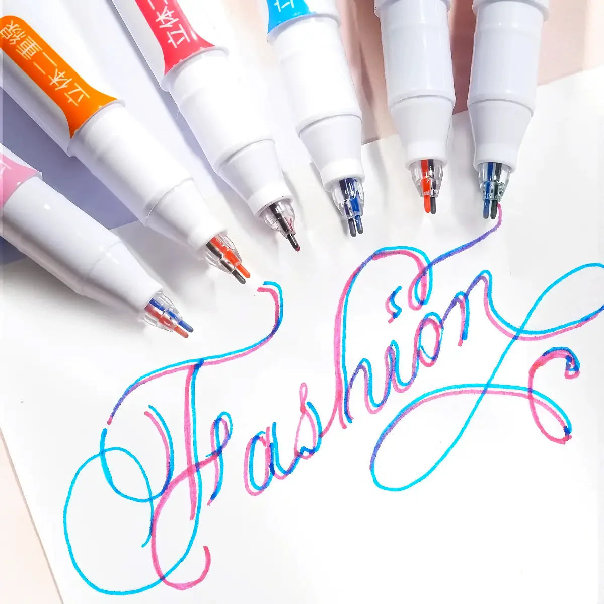 Dual-Color Fluorescent Marker Pens (Set of 6)
