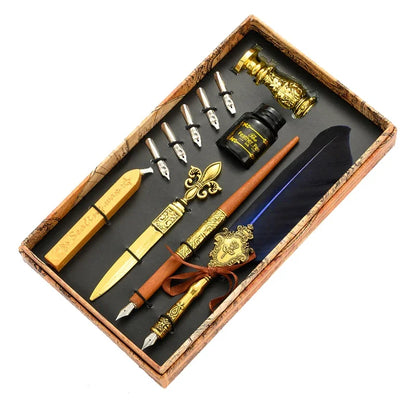 Vintage Gold Feather Fountain Pen Set