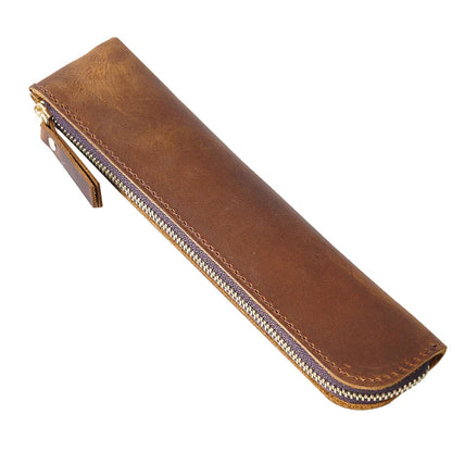 Pencil Case Genuine Cowhide Leather Retro Zipper Pouch