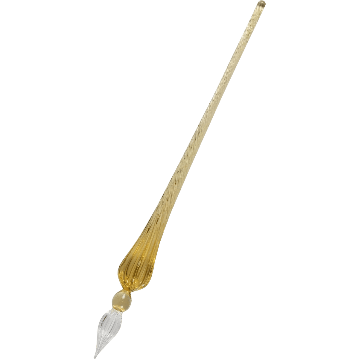 Detailed view of the textured glass shaft on a dip pen