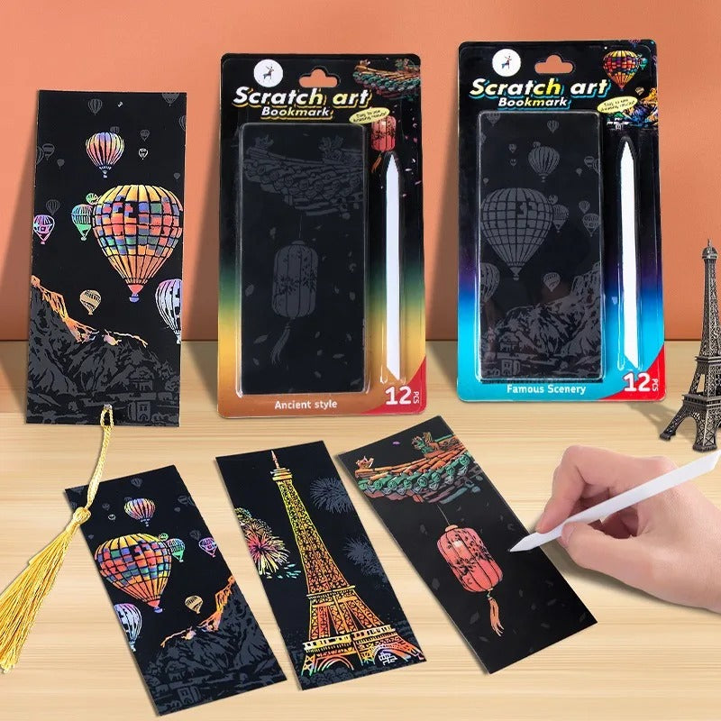 12-Piece DIY Scratch Painting Set – World Famous Architecture Night Scenery