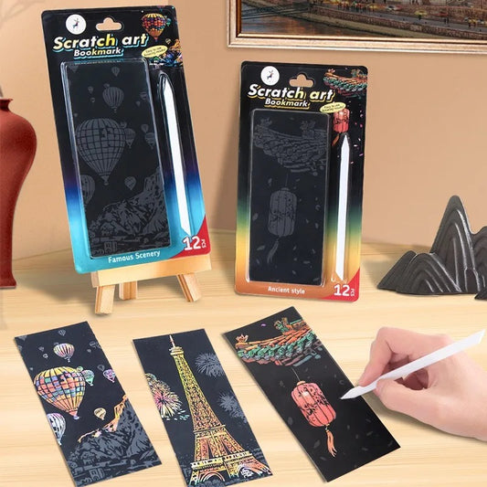 12-Piece DIY Scratch Painting Set – World Famous Architecture Night Scenery