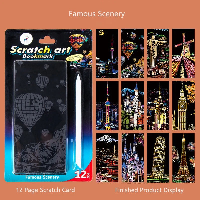 12-Piece DIY Scratch Painting Set – World Famous Architecture Night Scenery