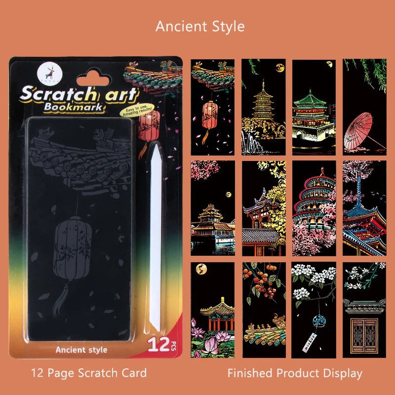 12-Piece DIY Scratch Painting Set – World Famous Architecture Night Scenery