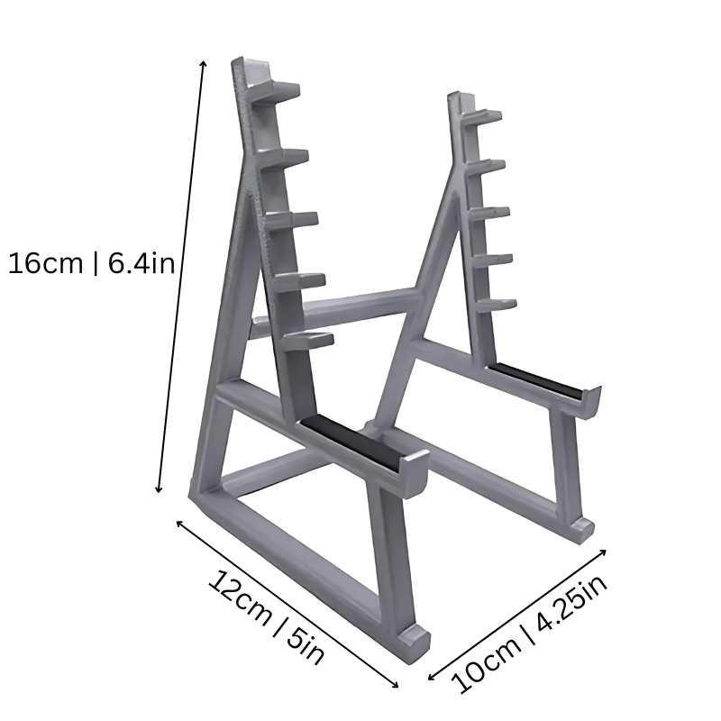 Desk organizer shaped like a squat rack holding pens and pencils