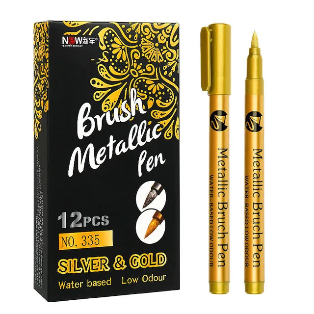 Brush Metallic Pen Set in Silver and Gold