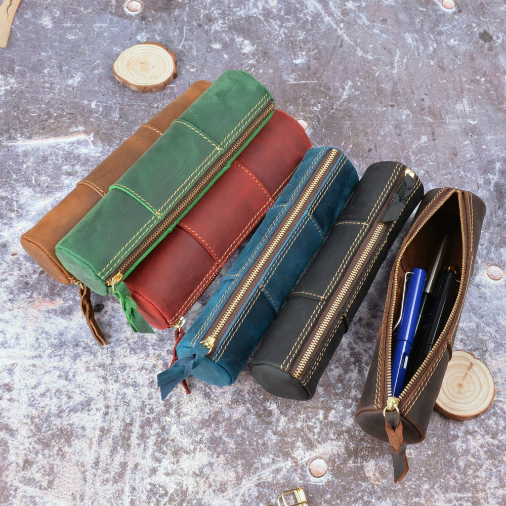 FUNOMOCYA Roll Fountain Pen Case Pencil Case vintage pencil bag Pocket  Organizer Retro pencil bag Leather Pen Case leather pencil purse leather  pencil