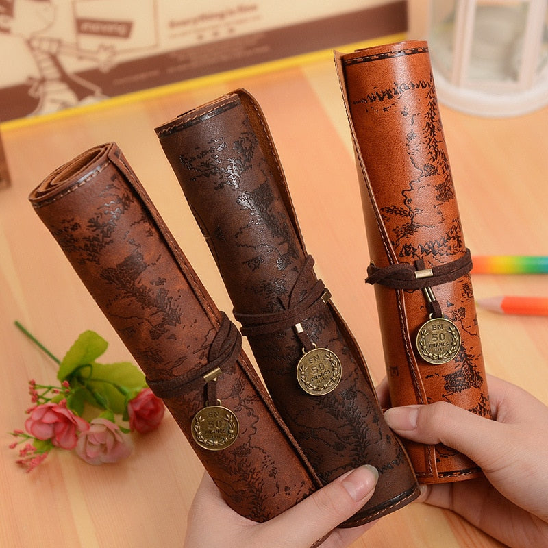 Genuine Leather Retro Luxury Pencil Cases Pen Bag Storage Pouch For  Stationery