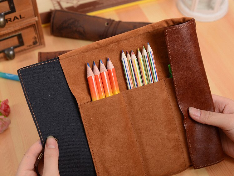 New Unique Retro Treasure Map Leather Pen Bag Popular Luxury Roll